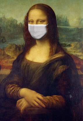 Mona lisa covers her smile and cough. Mona lisa cover her smile and cough